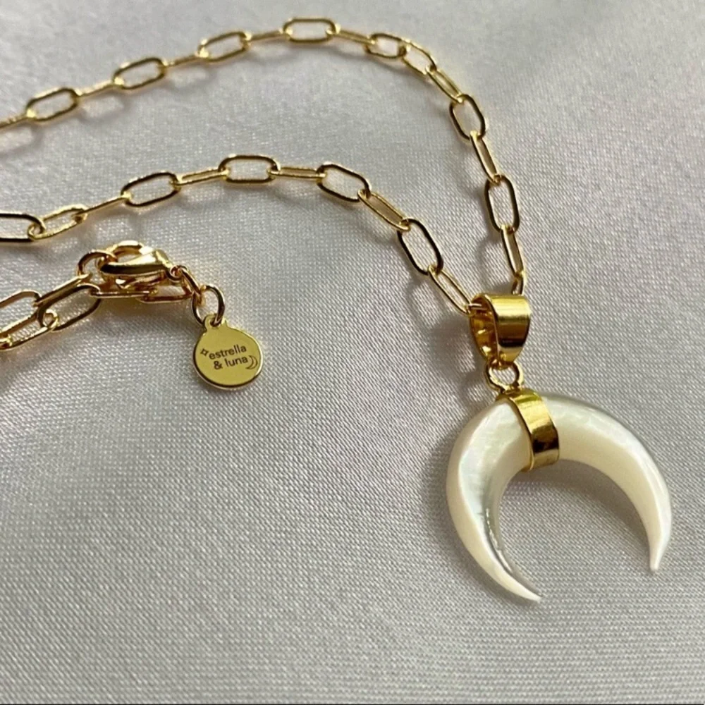 ❗️Last One❗️Mother of Pearl Double Horn Gold Necklace - Picture 11 of 12